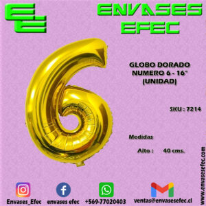 GLOBO DORADO NUMERO 6 - 16" (UNIDAD)