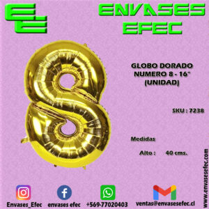 GLOBO DORADO NUMERO 8 - 16" (UNIDAD)