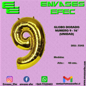 GLOBO DORADO NUMERO 9 - 16" (UNIDAD)