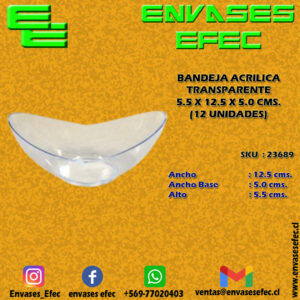 BANDEJA ACRILICA TRANSPARENTE 5.5 CMS X 12.5 CMS X 5.0 CMS. (12 UNIDADES)