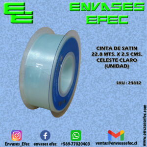 CINTA DE SATIN 22.8 X 2.5 CMS. CELESTE CLARO (UNIDAD)