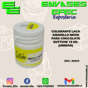 COLORANTE LACA AMARILLO NEON PARA CHOCOLATE GUTTCHE 15 GR. (UNIDAD)