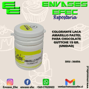 COLORANTE LACA AMARILLO PASTEL PARA CHOCOLATE GUTTCHE 15 GR. (UNIDAD)