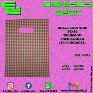 BOLSA BOUTIQUE 20X30 TRENZADO CAFE/BLANCO  (100 UNIDADES)