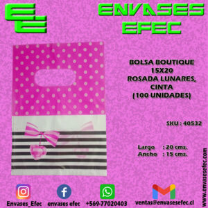BOLSA BOUTIQUE 15X20 ROSADA LUNARES, CINTA (100 UNIDADES)