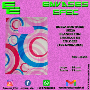 BOLSA BOUTIQUE 15X20 BLANCO CON CIRCULOS DE COLORES (100 UNIDADES)