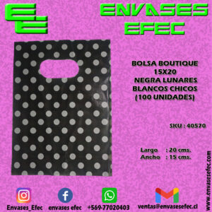 BOLSA BOUTIQUE 15X20 NEGRA LUNARES BLANCOS CHICOS (100 UNIDADES)