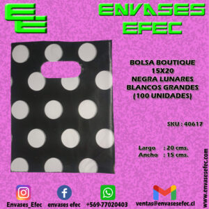 BOLSA BOUTIQUE 15X20 NEGRA LUNARES BLANCOS GRANDES (100 UNIDADES)