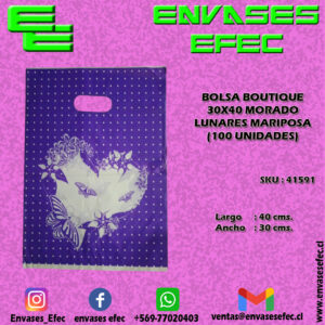 BOLSA BOUTIQUE 30X40 MORADO LUNARES MARIPOSA (100 UNIDADES)