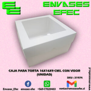 CAJA PARA TORTA 16X16X9 CMS. CON VISOR (UNIDAD)
