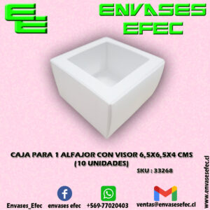 CAJA PARA 1 ALFAJOR CON VISOR 6,5X6,5X4 CMS (10 UNIDADES)