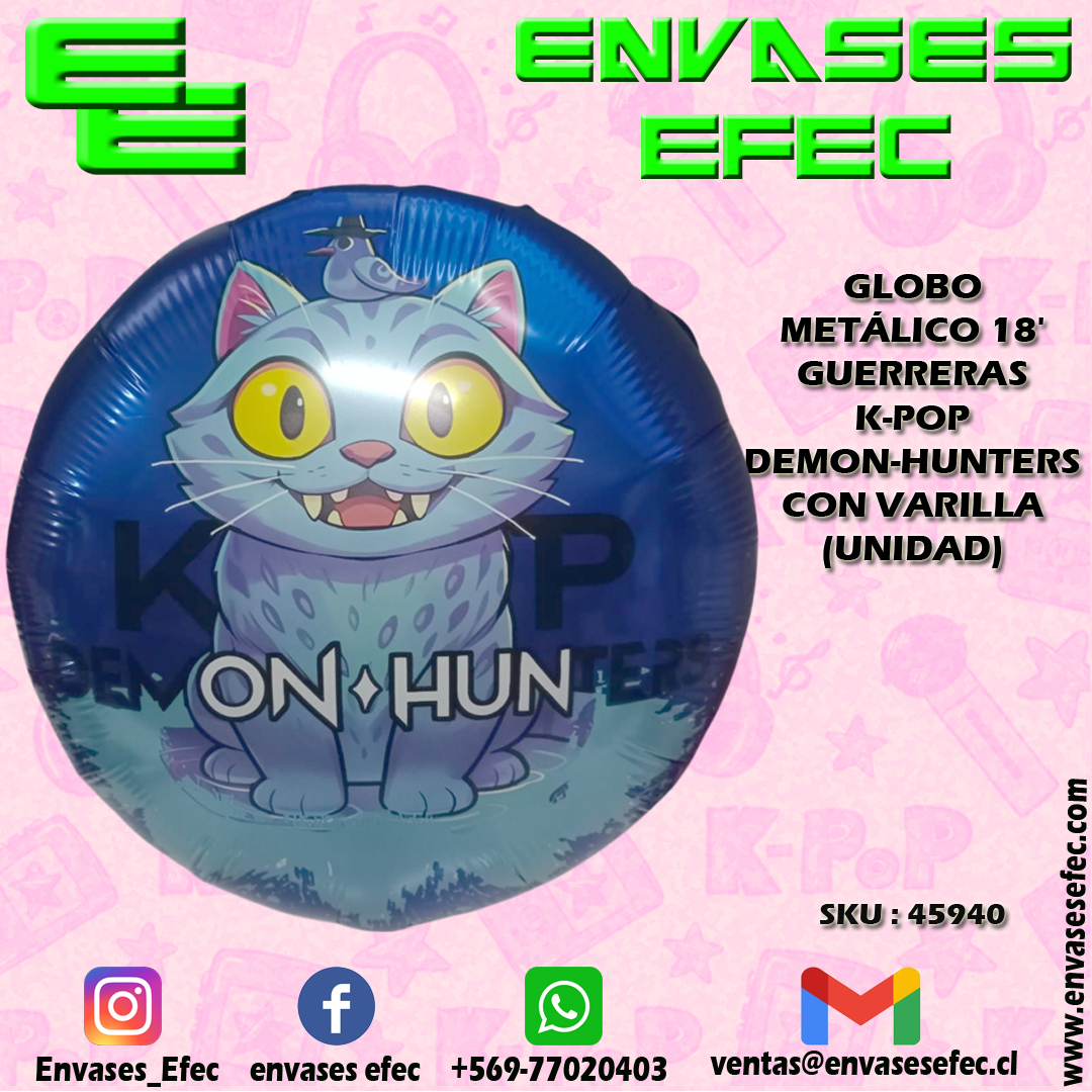 GLOBO METÁLICO 18' GUERRERAS K-POP DEMON-HUNTERS CON VARILLA (UNIDAD)