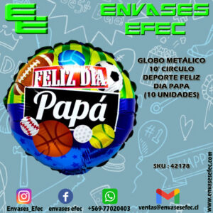 GLOBO METÁLICO 10' CIRCULO DEPORTE FELIZ DIA PAPA (10 UNIDADES)