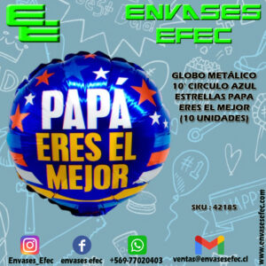 GLOBO METÁLICO 10' CIRCULO AZUL ESTRELLAS PAPA ERES EL MEJOR (10 UNIDADES)