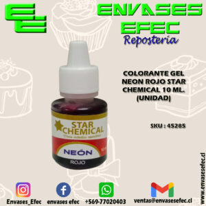 COLORANTE GEL NEON ROJO STAR CHEMICAL 10 ML. (UNIDAD)