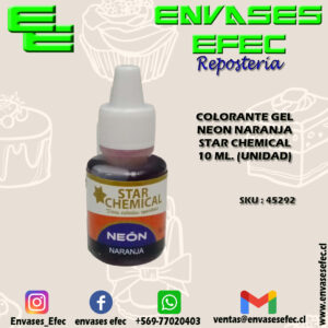 COLORANTE GEL NEON NARANJA STAR CHEMICAL 10 ML. (UNIDAD)