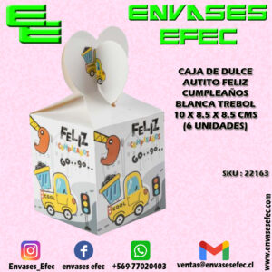 CAJA DE DULCE AUTITO FELIZ CUMPLEAÑOS BLANCA TREBOL 10 X 8.5 X 8.5 CMS (UNIDAD)