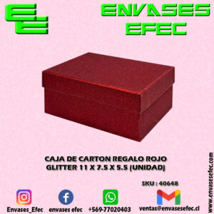 CAJA DE CARTON REGALO ROJA GLITTER 11 X 7.5 X 5.5 (UNIDAD)