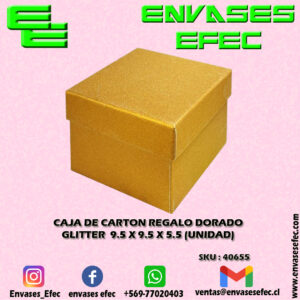 CAJA DE CARTON REGALO DORADO GLITTER  9.5 X 9.5 X 5.5 (UNIDAD)