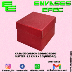 CAJA DE CARTON REGALO ROJA GLITTER  9.5 X 9.5 X 5.5 (UNIDAD)