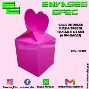 CAJA DE DULCE FUCSIA TREBOL 10 X 8.5 X 8.5 CMS (6 UNIDADES)
