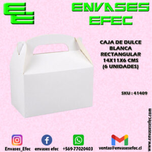 CAJA DE DULCE BLANCA RECTANGULAR 14X11X6 CMS (6 UNIDADES)
