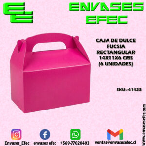 CAJA DE DULCE FUCSIA RECTANGULAR 14X11X6 CMS (6 UNIDADES)