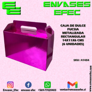 CAJA DE DULCE FUCSIA METALIZADA RECTANGULAR 14X11X6 CMS (6 UNIDADES)