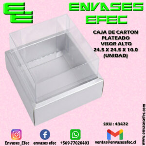CAJA DE CARTON PLATEADA VISOR ALTO 24.5 X 24.5 X 10.0 (UNIDAD)