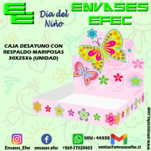 CAJA DESAYUNO CON RESPALDO MARIPOSAS 30X25X6 (UNIDAD)