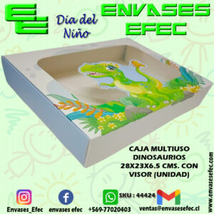 CAJA MULTIUSO DINOSAURIOS 28X23X6.5 CMS. CON VISOR (UNIDAD)