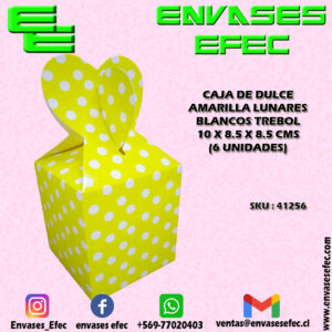 CAJA DE DULCE AMARILLA LUNARES BLANCOS TREBOL 10 X 8.5 X 8.5 CMS (6 UNIDADES)