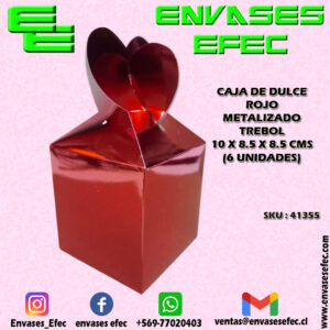 CAJA DE DULCE ROJO METALIZADO TREBOL 10 X 8.5 X 8.5 CMS (UNIDAD)