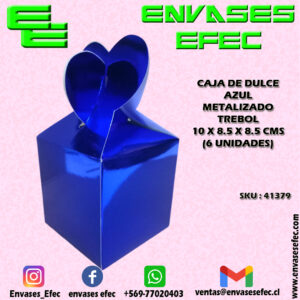 CAJA DE DULCE AZUL METALIZADO TREBOL 10 X 8.5 X 8.5 CMS (6 UNIDADES)