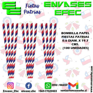 BOMBILLA PAPEL FIESTAS PATRIAS 0.6 DIAM. X 19.7 CMS (100 UNIDADES)