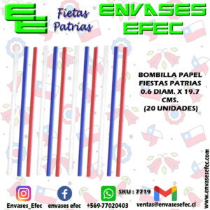 BOMBILLA PAPEL FIESTAS PATRIAS 0.6 DIAM. X 19.7 CMS (20 UNIDADES)