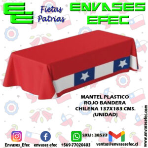 MANTEL PLASTICO ROJO BANDERA CHILENA 137X183 CMS (UNIDAD)