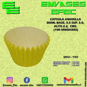 CAPSULA AMARILLA DIAM. BASE, 3.5 SUP. 5.0, ALTO 2.2,  CMS. (100 UNIDADES)