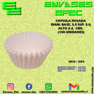 CAPSULA ROSADA DIAM. BASE, 3.5 SUP. 5.0, ALTO 2.2,  CMS. (100 UNIDADES)