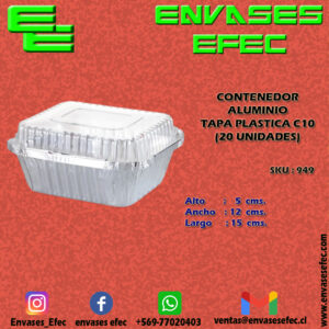 CONTENEDOR ALUMINIO TAPA PLASTICA C10 (20 UNIDADES)
