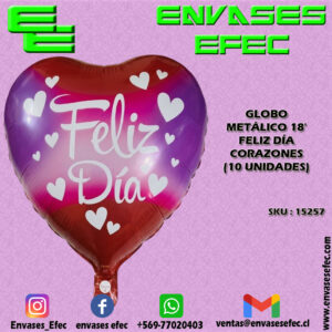 GLOBO METÁLICO 18' FELIZ DÍA CORAZONES (10 UNIDADES)