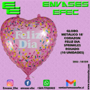 GLOBO METÁLICO 18' CORAZON FELIZ DIA SPRINKLES ROSADO (10 UNIDADES)