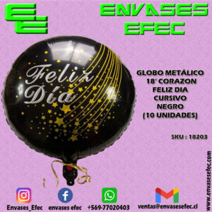 GLOBO METÁLICO 18' CORAZON FELIZ DIA CURSIVO NEGRO (10 UNIDADES)