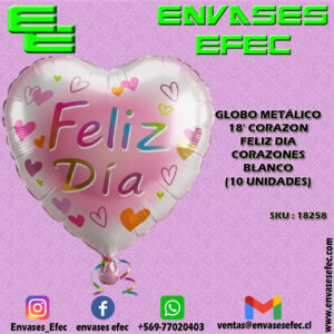 GLOBO METÁLICO 18' CORAZON FELIZ DIA CORAZONES BLANCO (10 UNIDADES)