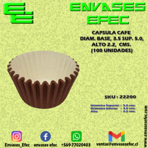 CAPSULA CAFE DIAM. BASE, 3.5 SUP. 5.0, ALTO 2.2,  CMS. (100 UNIDADES)