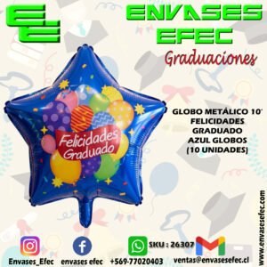 GLOBO METÁLICO 10' FELICIDADES GRADUADO AZUL GLOBOS (10 UNIDADES)