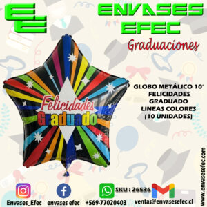 GLOBO METÁLICO 10' FELICIDADES GRADUADO LINEAS COLORES (10 UNIDADES)