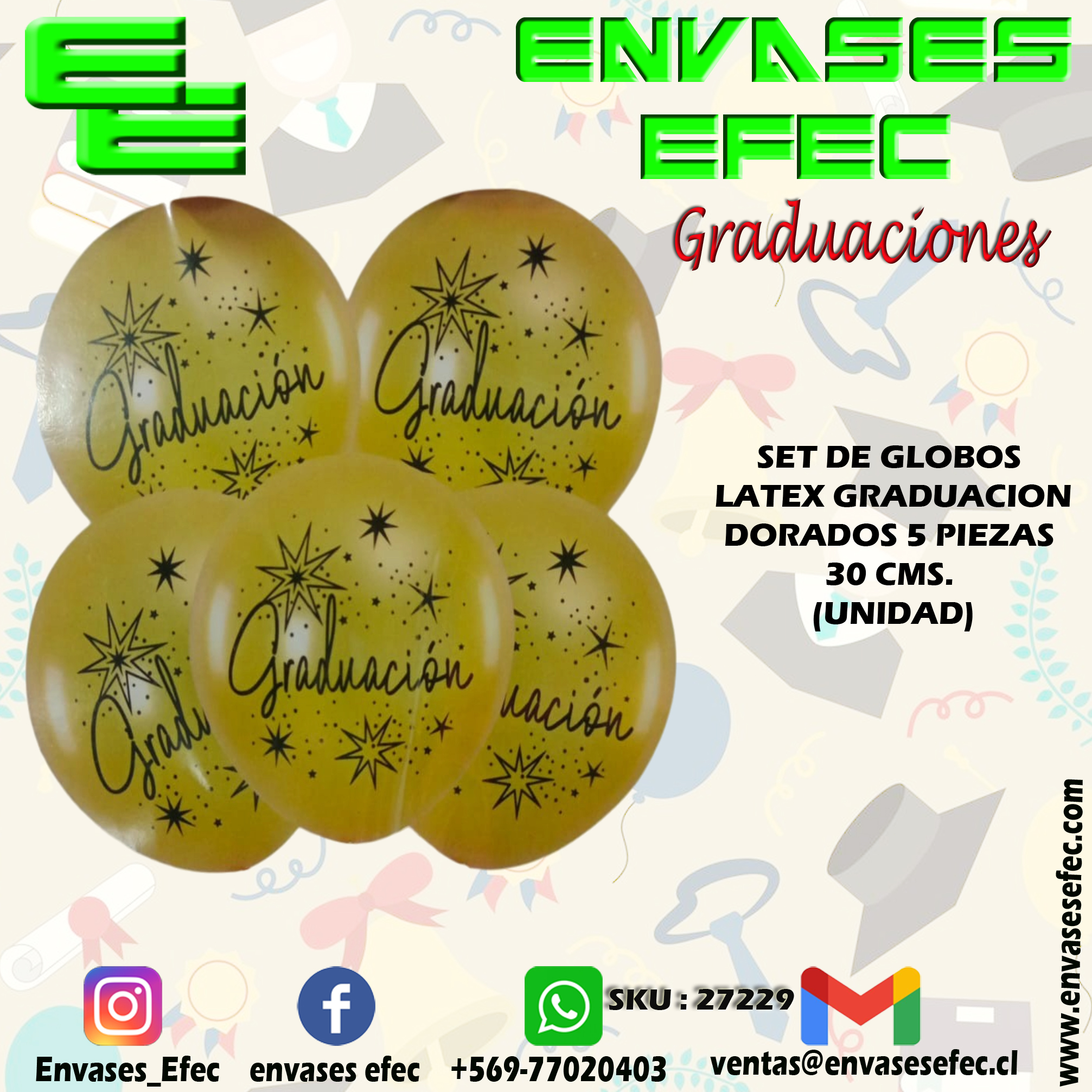 SET DE GLOBOS LATEX GRADUACION DORADOS 5 PIEZAS 30 CMS. (UNIDAD)