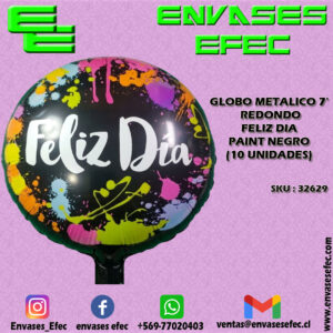GLOBO METALICO 7' REDONDO FELIZ DIA PAINT NEGRO (10 UNIDADES)
