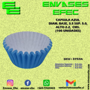 CAPSULA AZUL DIAM. BASE, 3.5 SUP. 5.0, ALTO 2.2,  CMS. (100 UNIDADES)